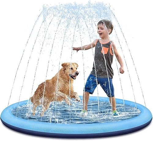LATERN Tapis de Jet d'eau pour Enfants et Chiens, 170CM Tapis de Jeu Splash Épaissi Coussin D'arrosage Antidérapant Jouets Aquatiques Gonflables pour Enfant Compagnie Été Jardin Extérieur Jouer