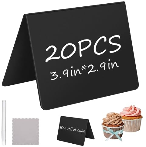 20 Kreidetafel Klein Set, Preisschilder Aufsteller mit Stift Geliefert, Reinigungstuch, Schilder Kleine Tfeln zum Beschriften, Schiefertafel, Buffet Schilder für die Beschilderung von Hochzeitsfeier
