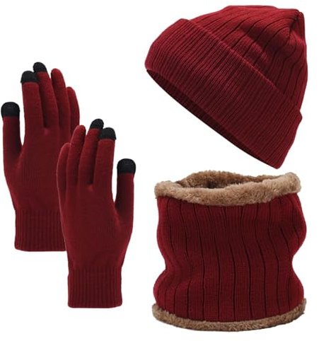 Beanie Schal Handschuhe Winter Strickmütze Einfarbig EIN Warmer Strickschal Outdoor-Sport Wandern 3 In 1 Winter Warmes Strickset