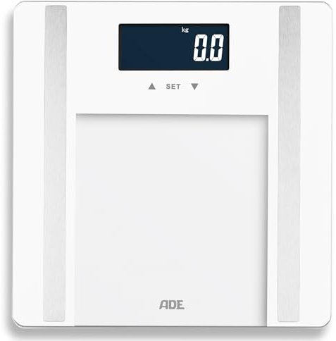 ADE Digitale Körperfettwaage Ines bis 200 kg | Personenwaage mit Körperfettanalyse, BMI, Muskelmasse, Körperwasser, Gewicht, BMR | Körperwaage mit Benutzererkennung | weiß