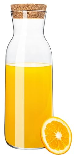 KONZEPT Carafe à eau avec couvercle, carafe en verre de 1 litre, idéale pour l'eau, le jus, la limonade et le lait