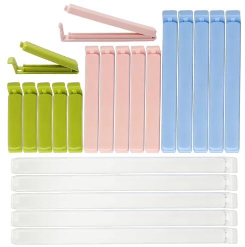 Tashce 20 Stück Verschlussclips für Beutel, 7/11/15/22 cm Clips für Tüten | Tütenclips, Gefrierbeutel Clips, Klipper Verschluss, Klipser, Klammern, Kunststoff, Mehrfarbig, Luftdicht, Wiederverwendbar