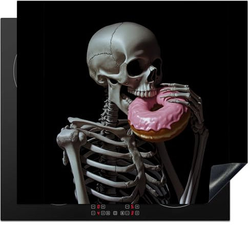 KitchenYeah© Protezione Piano Cottura Tappetino per Induzione 58x51 cm Cucina Proteggi Coprifornello Antiscivolo Scheletro - Ciambella - Cibo - Teschio - Rosa