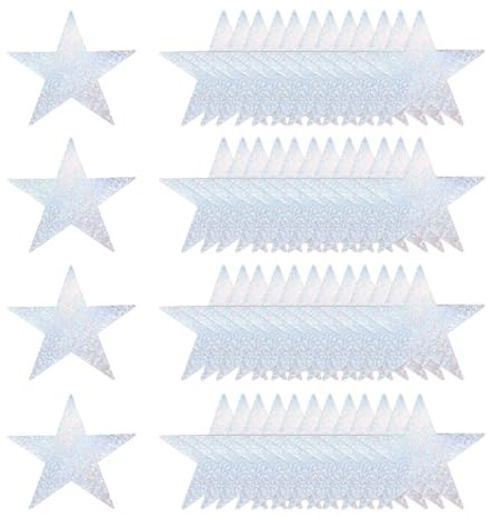 QUARKZMAN silver laser stjärna utskärningar dekoration, 80 stycken 30 cm (11 tum) dubbla tryckta pappersstjärnutskärningar konfettikartongstjärnor dekorationer för anslagstavla vägg klassrum fest