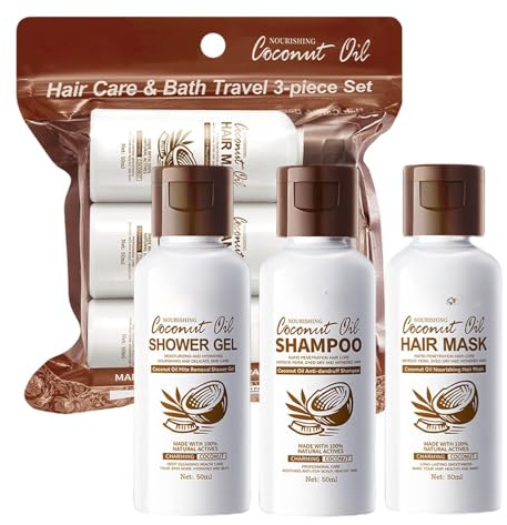 Coconut Oil Travel Size Toiletries - Shampoo And Conditioner Sets With Body Wash Gel, Mini Travel Toiletries Sets, Basic Bath Kit for Business Trips, Carry-On, Gift
