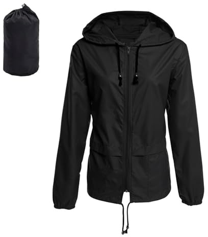 JiaYouLC Veste imperméable légère à capuche pliable pour femme - Protection solaire - Coupe-vent