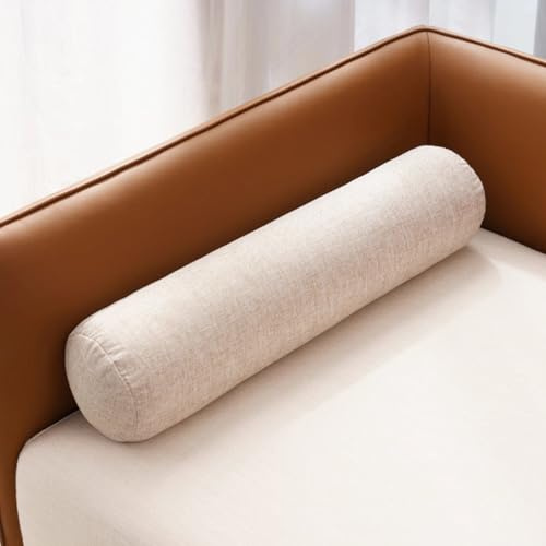 AQIGR Almohada Cilíndrica Multiusos 15x60 20x80 20x120 cm Cojín Cervical, Lumbar y Rodillas - Tela de Lino - Funda Desmontable y Lavable(Café Ligero,15x60cm)