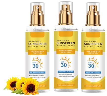 Haar Kopfhaut Sonnenschutz Mineral Spray, Kopfhautschutzspray Sonnenschutz LSF 30+, Haut-Sonnenschutz In ReisegrößE Verhindert Verblassen Und Trockenheit - Leicht Und Nicht Fettend (3)