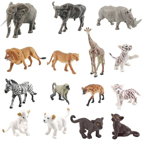 15 Stück Safari Tiere Figuren Set, Wald Tierfiguren, Mini Waldtier Zootiere Figuren Set, Kuchendeckel Weihnachtsgeburtstagsgeschenk für Kinder