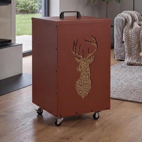 Mendler Conteneur à granulés HWC-Q30 Hirsch, boîte de Rangement pour granulés (par Exemple pour la Nourriture pour Animaux), Pieds à roulettes, 65 x 36 x 36 cm - Couleur cuivre