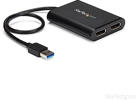StarTech.com USB 3.0 to Dual DisplayPort Adapter, 4K 60Hz, USB to Dual DP Display Adapter/Converter for Mac/Windows