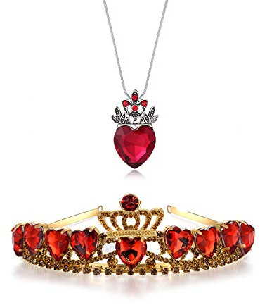 hengkaixuan Evie Red Heart Tiara and Necklace Descendants Red Heart Crown Jewellery Set Theme Tiara Halloween Princess Christmas Costume Teen Gift for Girls