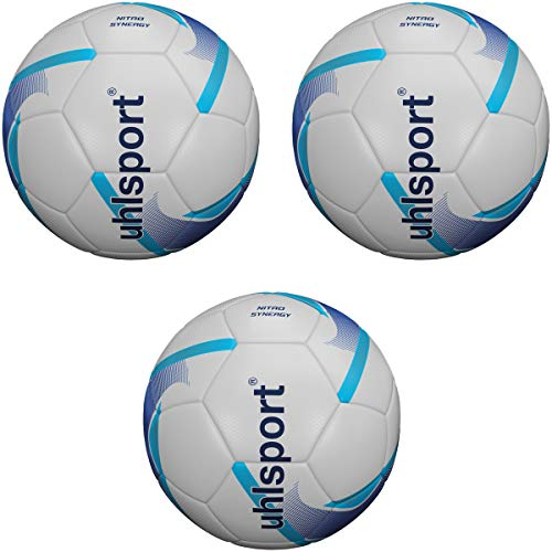 uhlsport 3 Nitro Synergy Fussbälle für Kunstrasen und Naturrasen 100166701, Farbe:Weiss