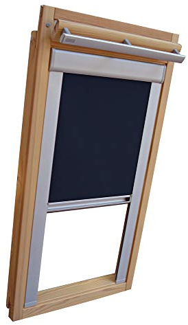 Verdunkelungsrollo THERMO Alu-Rückseite für VELUX Dachfenster TYP GGL/GPL/GGU/GPU - CK04 - Farbe Blau - mit Aluminium Seitenschienen - KLICK Montage