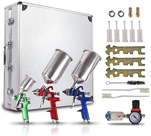 ETOSHA Professional HVLP Gravity Feed Air Spray Gun Kit with 1.0mm 1.4mm 1.8mm Nozzles Needle Cap Automotive Air Paint Sprayer Gun Set with 600cc Cup for Auto Paint, Primer, Clear/Top Coat & Touch-Up