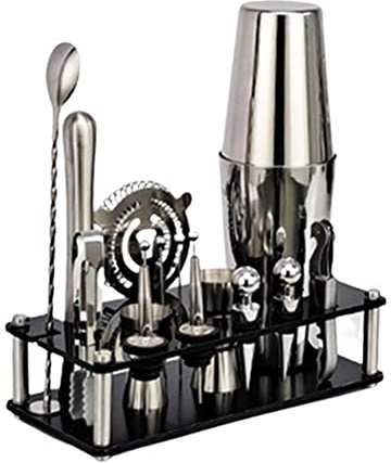 Guanan Shaker à Cocktail, 17 pièces Cocktail Set Bar Kit Bar Tool Set, Shaker Cocktail en Acier Inoxydable, Idéal pour Les Familles, Les Fêtes, Recettes Exclusives