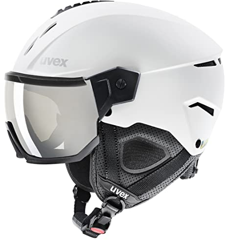 uvex Instinct Visor - robuster, stylischer, optimal belüfteter Skihelm mit beschlagfreiem Visier für Damen und Herren - White-Black matt - 60-62 cm