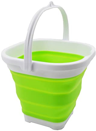 'SAMMART 2,6 l Super Mini Quadratischer Faltbarer Kunststoffeimer – Faltbare quadratische Wanne – Tragbarer Angelwassereimer – Platzsparender Outdoor-Wassertopf (Weiß/Grasgrün)