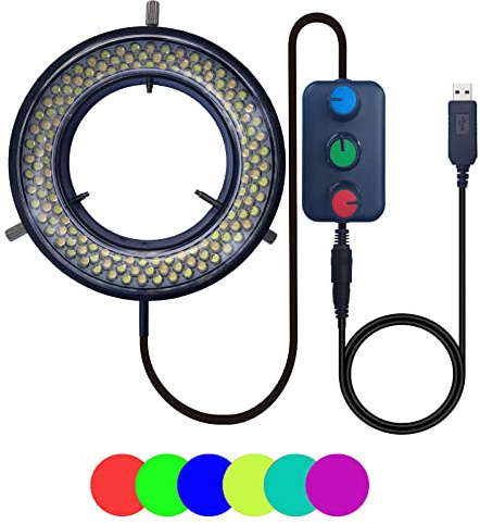 UPWTKIM Microscope Light LED Ring Illuminator, USB 144 RGB LED Color Adjustable Lamp for Industry Electronic Monocular Binocular Trinocular Stereo Microscope Camera