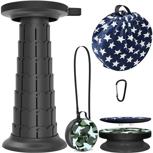 ALEVMOOM Tabouret Pliant Portable Tabouret Télescopique avec Coussin et Sac à Main Tabouret de Camping pour Adultes La Pêche BBQ Intérieur Activités Plein air, Maxi Charge 250kg (Camouflage Vert)
