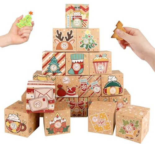 ONESING 24 Stück DIY Weihnachten Adventskalender Boxen für 2023, 24 Tage Countdown Kalender Geschenk für Erwachsene und Kinder Weihnachten Karton Zahlen Boxen Machen & Befüllen Sie Ihre eigenen