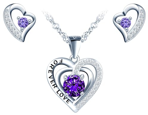 MICSAVI Eterna Amor Corazon Juegos de joyas Plata de Ley 925 para Mujer, con Collar y Pendientes, Conjuntos de Joyas Collares y Aretes Corazon con Circonita Regalos para Mamá Esposa Novia