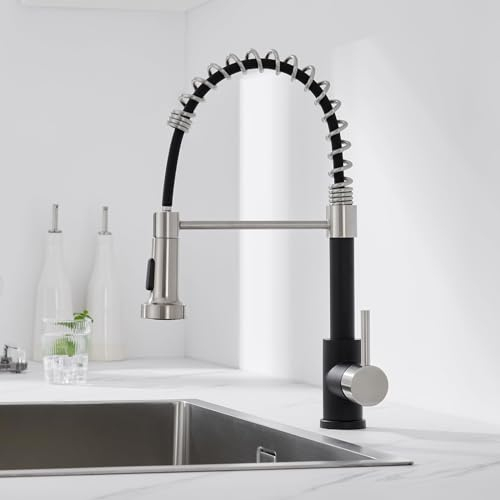 Auralum Robinet Cuisine Douchette Extractible avec 2 Modes de Pulvérisation, Mitigeur Cuisine Rotatif à 360°, Froid & Chaud Disponible, Robinetterie de Cuisine en Acier Inoxydable, Noir