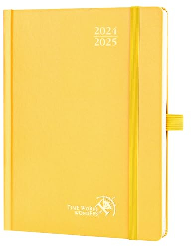 POPRUN Kalender 2025 Buchkalender (Aug.2024-Dez.2025) Hardcover, ca. A5 (22 x 16,5 cm), 17-Monate-Terminplaner, Wochenplaner 2025 mit Zertifiziertem Papier - Hellgelb