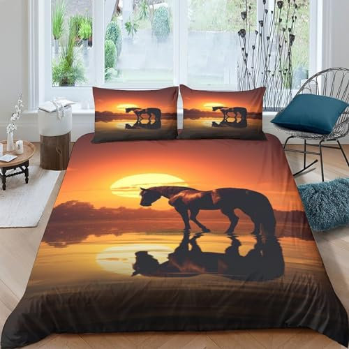 MEFESE Cheval 3D Motif Imprimé 3 Pièces Qualité Parure Luxury Animal Sauvage Cheval Housse De Couette+taie d'oreiller Ado Fille Adulte Parure De Doux-Respirant Lit Linge De+Boutons Roi（220x240cm）