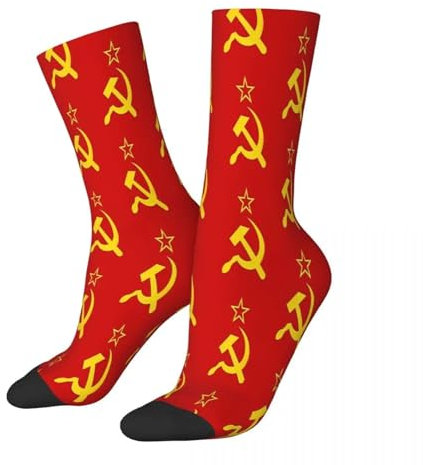 VVCPVDXCI 2 Paar rote Socken mit Hammer und Sichel, für Herren, Damen, Winterstrümpfe, bedruckt, weiß, One size