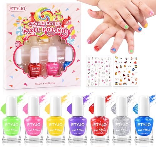 ETYJO Nagellack Kinder Ungiftig - Peel Off Kinder Nagellack Mädchen Schnelltrocknend, 7 * 5ml Regenbogen Nagellack für Kinder Teens Nail Art Geschenk Kit Perfekt für Geburtstagsgeschenk