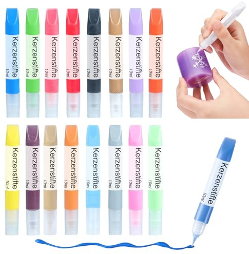Ovaletta 16 Stück Kerzenstifte, Kerzen Bemalen Set, Wachsstifte für Kerzen, Candle Pen Ideal zum Dekorieren und Gestalten Kerzenfarbe, Keramik Bemalen Set, je 10 ml