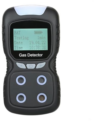 Gas Detector, 4 In 1 Gas Digital Detector CO Monitor Handheld Monoxide Sulfide Gas Tester With LCD Display Sound+ Light Vibration Alarm(Black)