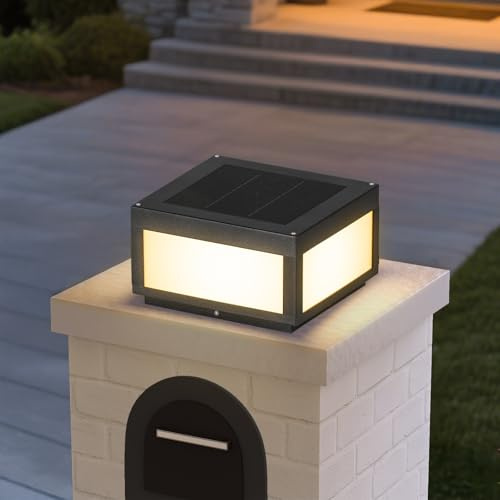 MVBT Solar Post Lights Waterproof, 11.8 Solar Pillar Lights Outdoor, Modern Gate Column Lights, Large Square Solar Lantern, 3000K LED Entrance Column Lamp for Deck Patio Outside Pool Stone Pillars