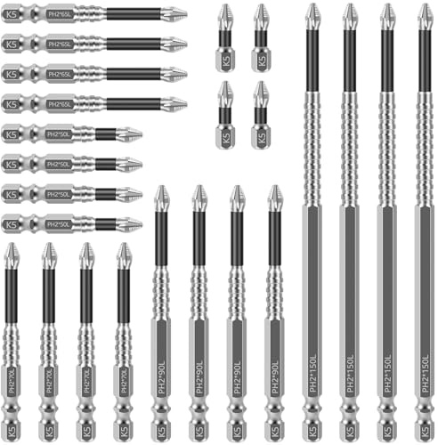 Schlagschrauber-Bits, Legierung, rutschfeste Zähne, Kreuzschlitz-Schraubendreher-Bit-Set, 6,35 mm Schaft, magnetisch, lange Bohrer, magnetisches Bohrer-Set für elektrische Schraubendreher, 25 + 50 +