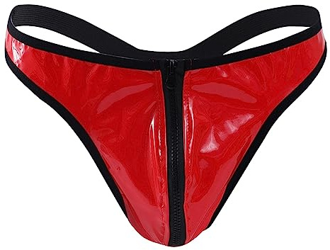 String pour homme avec fermeture éclair et sangle de maintien athlétique - String sexy - Bikini avec poche de contour - String respirant - Poche hamac pour homme, Rouge, L