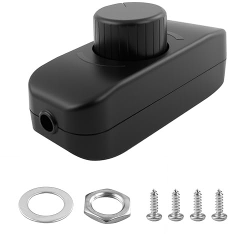 Inline LED Dimmer Switch 1 Gang, 220V-240V Trailing Edge Dimmer, Rotary Control ON/OFF Dimmer Switch Rated 3-100W for Dimmable Light Table Lamp Incandescent Halogen Bulbs Pendant (Black)