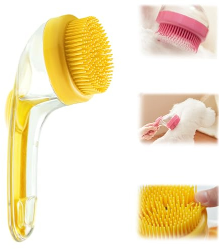Waschzauber, Haustier Badebürste, Hunde Waschbürste Mit Seifenspender, Badehund Schönheit Massagebürste, Hundekatze Dusche für Reinigung, Haarentfernung Und Grooming (Gelb)