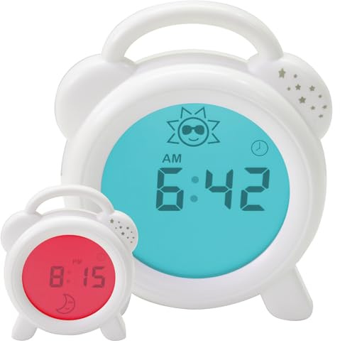 PurFlo NEW Snoozee Sleep Trainer Clock for Toddlers | Rechargeable Red & Blue Night Light with Sun & Moon Icons, 12-Hour Digital Display, Adjustable Brightness for Bedtime, Wake-Up & Travel