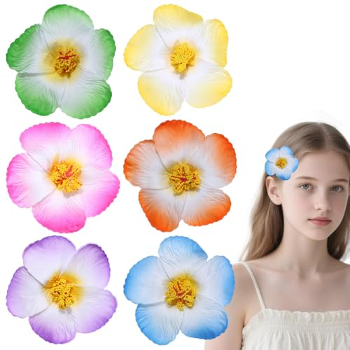 SIRLOMU 6 pinzas de flores para el pelo, pinzas hawaianas de flores para el pelo, pinzas boho de flores para el pelo, (colores mezclados)