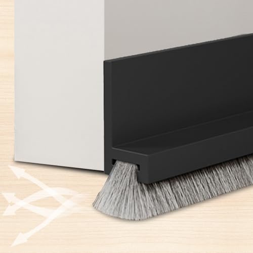 100cm Joint Brosse Bas de Porte - 53mm Joint Brosse Isolation Phonique, Isolation Phonique et Thermique, Auto-adhésif, À Découper - Boudin de Porte Anti-Poussière (noir)