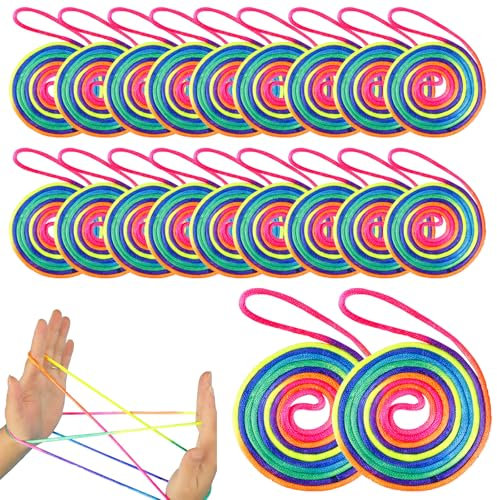 TUBAWD 20Pcs Cats Cradle String, Cats Cradle, Coloured String Rainbow Finger String Game for Kids & Adults Skill Building Cat Rope Activity for Parties & Travel