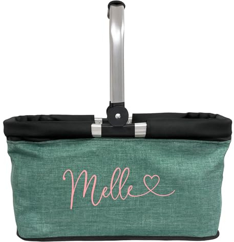 AMBERGER DESIGN by A&M Osterhage amd Einkaufkorb Name Herzschwung personalisiert Campingcorb Tragekorb faltbar Herrenkorb Picknickkorb Einkaufstasche mit Name 20L (Salbei)