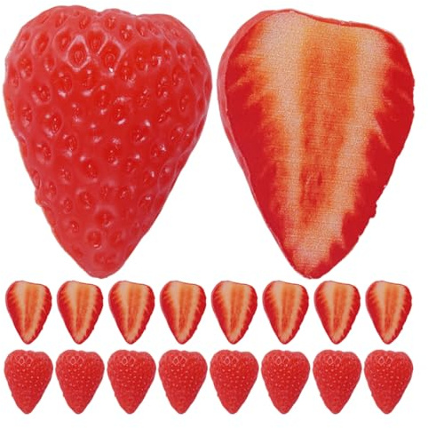 LOORGVEL 20pcs Realistic Fake Strawberry Slices Lightweight Plastic Fruit Decor for Party Table Centerpieces Home Photography Props Vibrant Faux Berry Ornaments