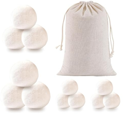 12Pcs Wool Dryer Balls, Organic Handmade Reusable Tumble Dryer Balls for Laundry, Fabric Softener Reduce Drying Time Static Wrinkles UK