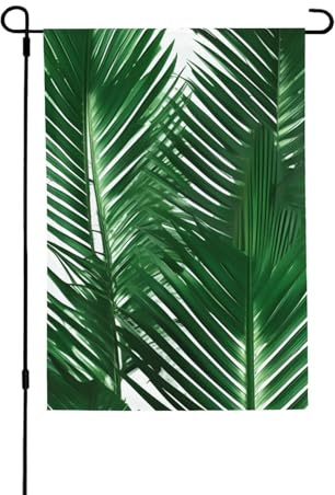 Drapeau de jardin double face en feuille de palmier verte 71 x 102 cm, bannière décorative pour porche, pelouse, terrasse, toutes saisons
