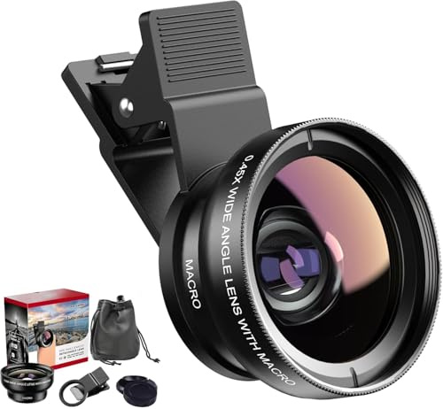 Auricase 2 en 1 Objectif Telephone Portable, Kit Objectif pour iphone, 12,5 x Objectif Macro Smartphone, Grand Angle 0,45x, Objectif Smartphone pour la Plupart des Smartphones