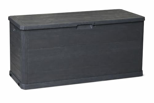WDMT Contenitore per cuscini da 280 litri, resistente alle intemperie, per cuscini da giardino e accessori da giardino, robusta scatola in plastica, impermeabile e resistente ai raggi UV, grigio
