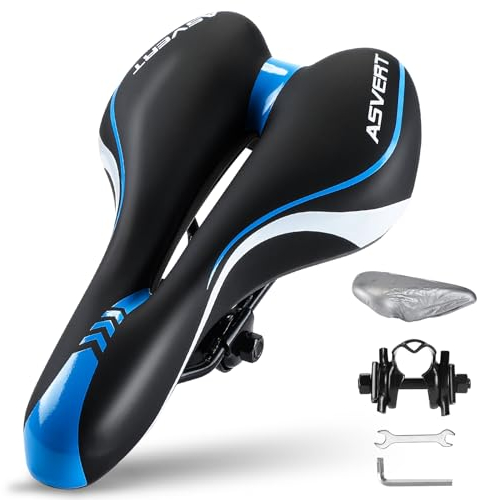 Asvert Fahrradsattel Herren Damen Bequem Gelsattel Fahrrad Zubehör Mountainbike Rennradsattel Cityradsattel Tourensattel Fahrradsitze MTB Sattel Gel Ergon Sattel Sitz Prostata Schwarz und Blau 28*16cm