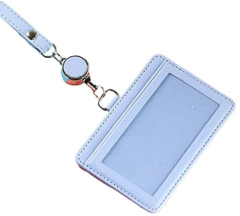 Ausweishalter, horizontal, Leder, einziehbar, Namensschilder, Ausweishalter für Büro, Schule, Führerschein, blau